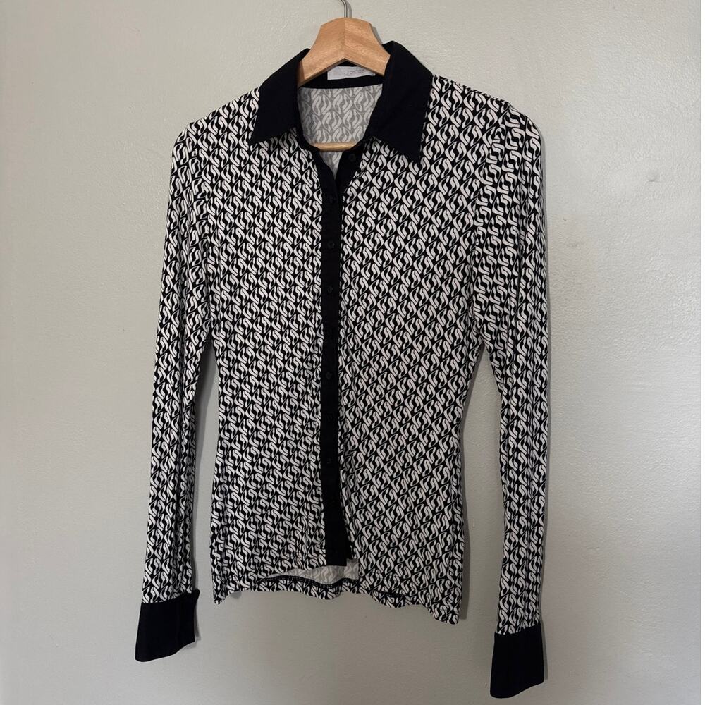 Women's Size 38/6/M Anne Fontaine Geometric Black White Button Up Made in France